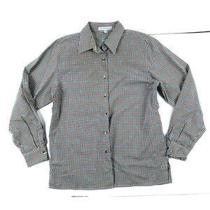 Foxcroft Long Sleeve Black Check Blouse 8 Classic Fit Top Wrinkle Free Button Up